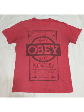 OBEY Men's Red Graphic Logo Crew Neck Short Sleeve T-Shirt Size M